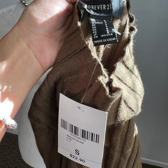 Brown Ribbed Sweater Top Minimalist Clean Girl Academia Fall XS - Picture 3 of 5